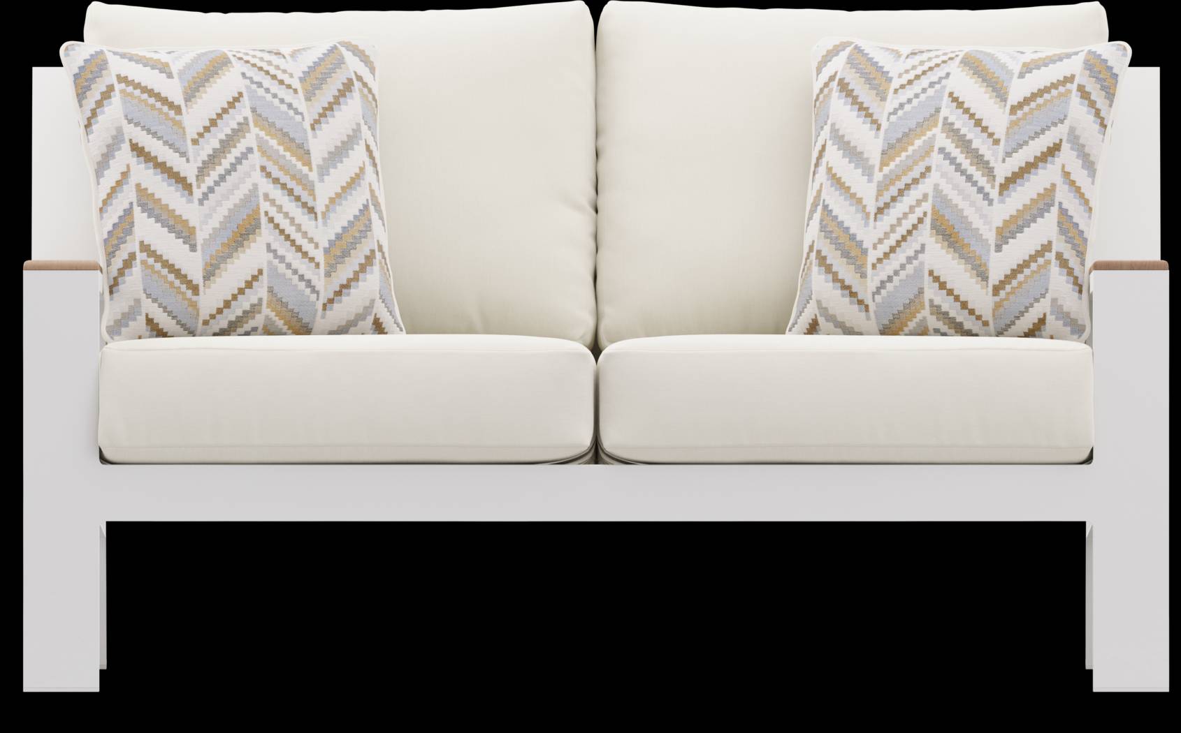 Solana White Outdoor Loveseat with Natural Cushions - Thumbnail - Image 1