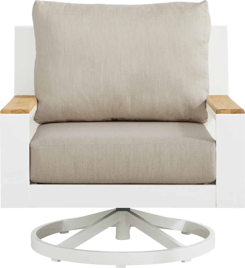 Solana White Outdoor Swivel Rocker Club Chair with Bisque Cushions - Thumbnail - Image 2