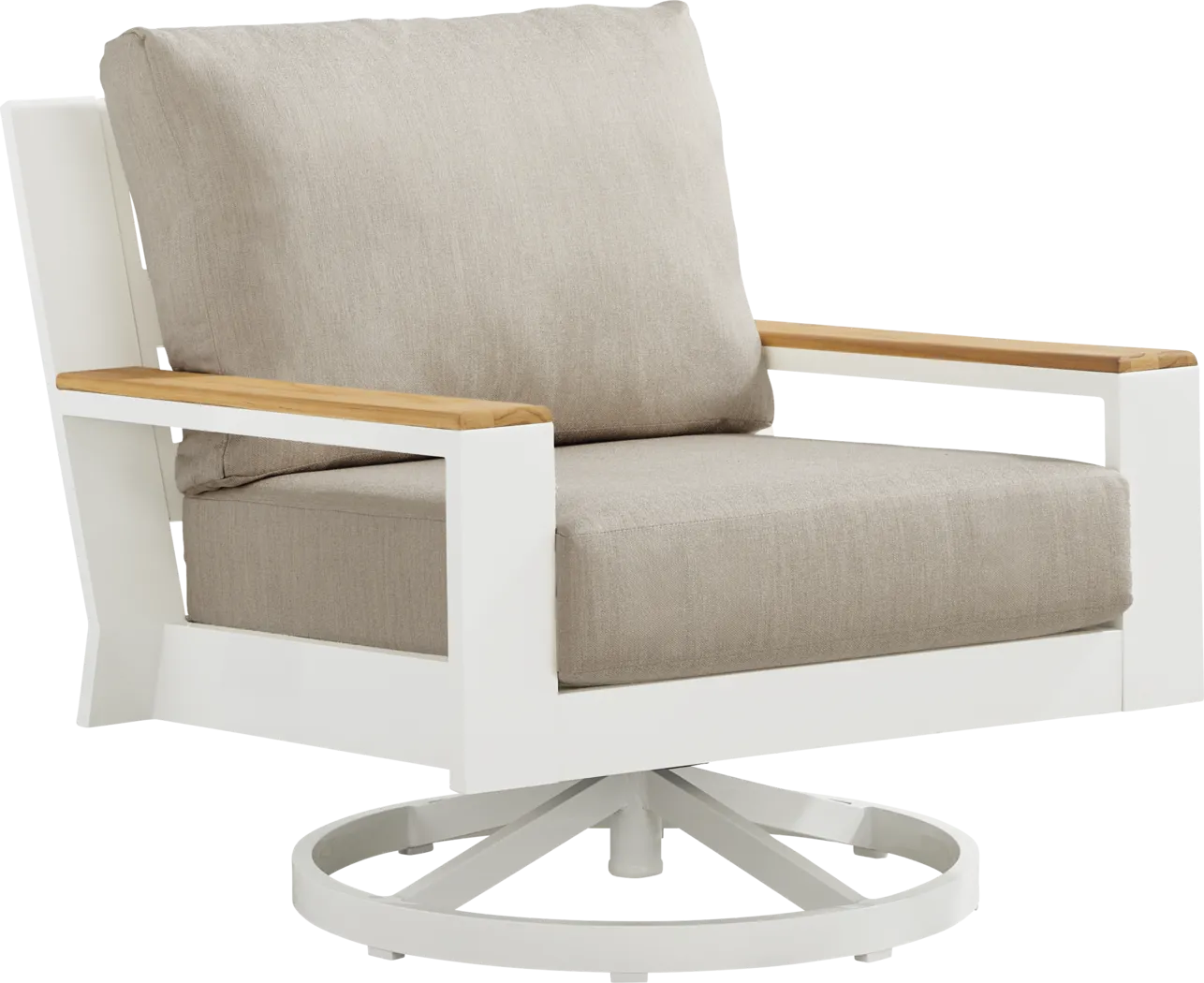 Solana White Outdoor Swivel Rocker Club Chair with Bisque Cushions - Thumbnail - Image 1