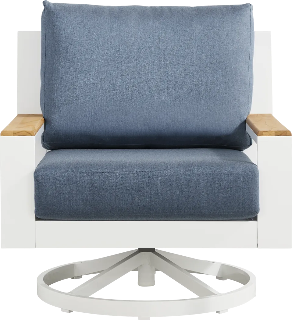 Solana White Outdoor Swivel Rocker Club Chair with Blueberry Cushions - Thumbnail - Image 2