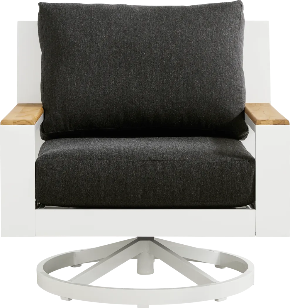 Solana White Outdoor Swivel Rocker Club Chair with Charcoal Cushions - Thumbnail - Image 2