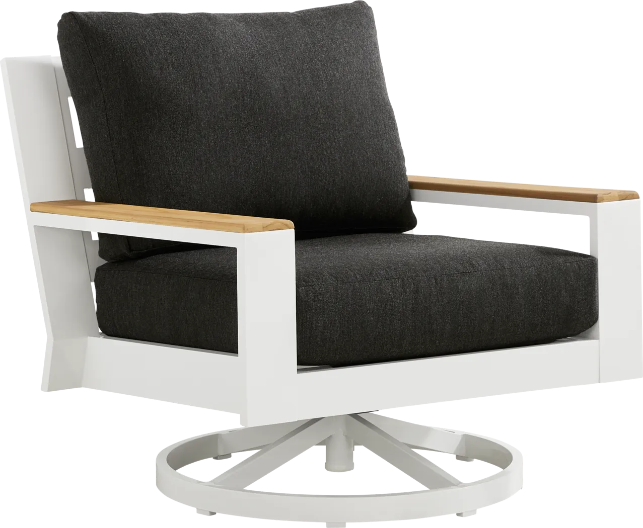 Solana White Outdoor Swivel Rocker Club Chair with Charcoal Cushions - Thumbnail - Image 1