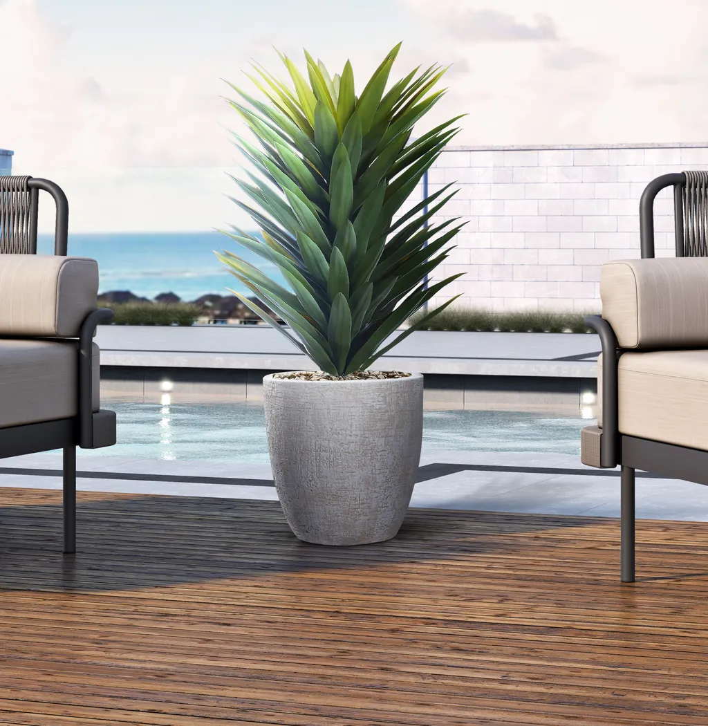 Solara Green 40 in. Artificial Agave in White Planter - Thumbnail - Image 2