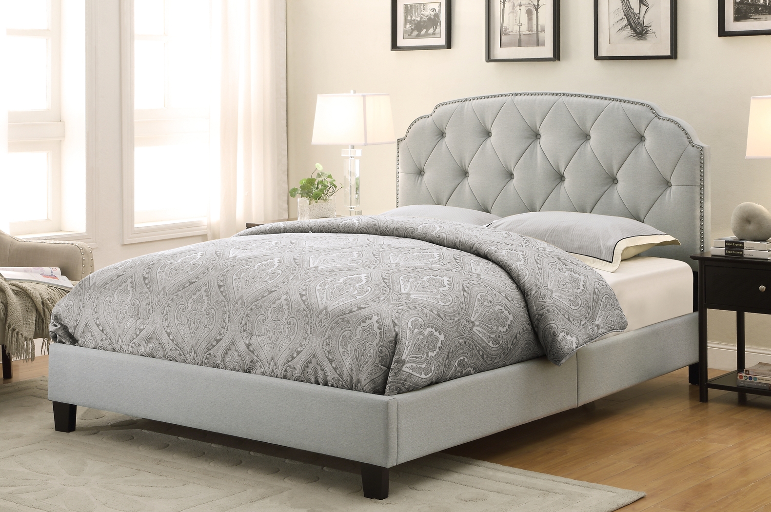 Sonya Gray Queen Upholstered Bed - Thumbnail - Image 6