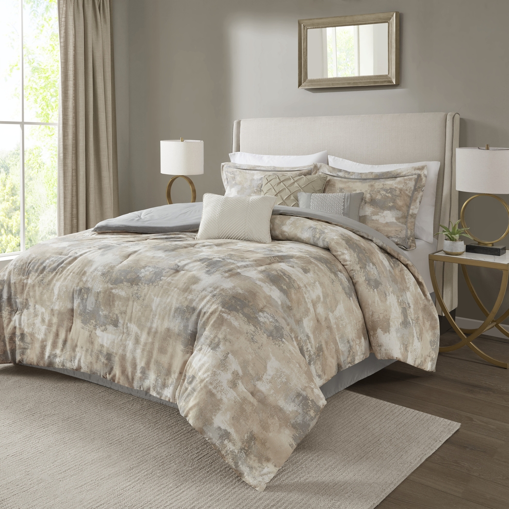 Sophora Gray 7 Pc Queen Comforter Set - Thumbnail - Image 1