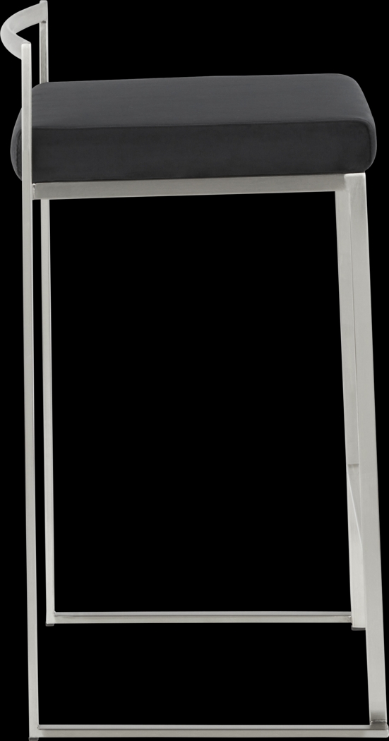 Sora Black Plush Brushed Metal Counter Height Stool, Set of 2 - Thumbnail - Image 4