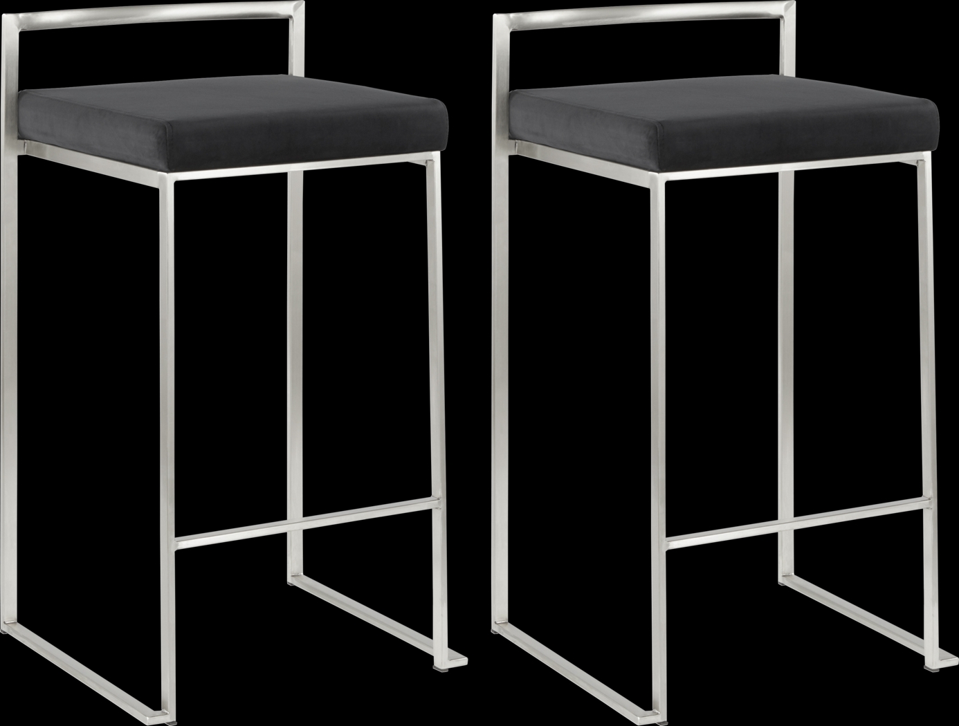 Sora Black Plush Brushed Metal Counter Height Stool, Set of 2 - Thumbnail - Image 1