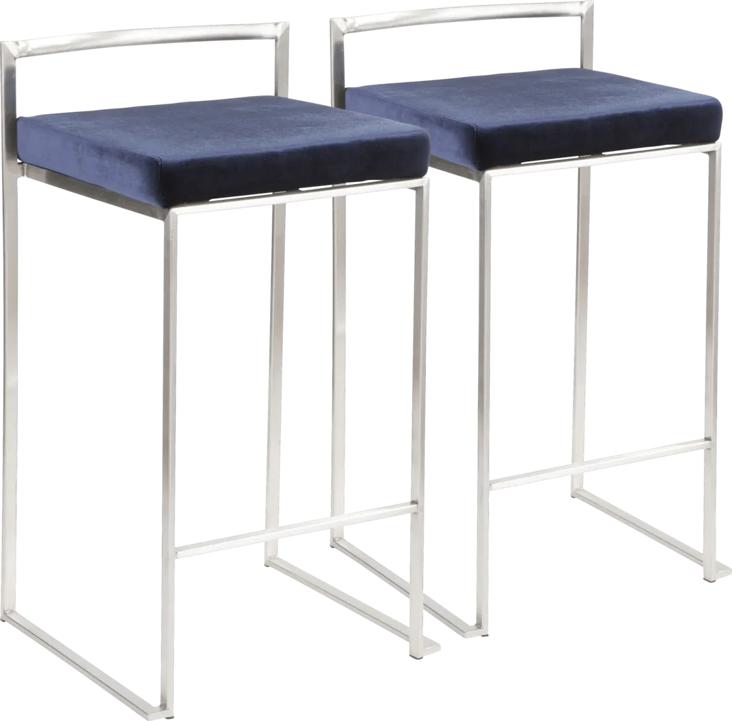 Sora Blue Silver Counter Height Stool (Set of 2) - Thumbnail - Image 1