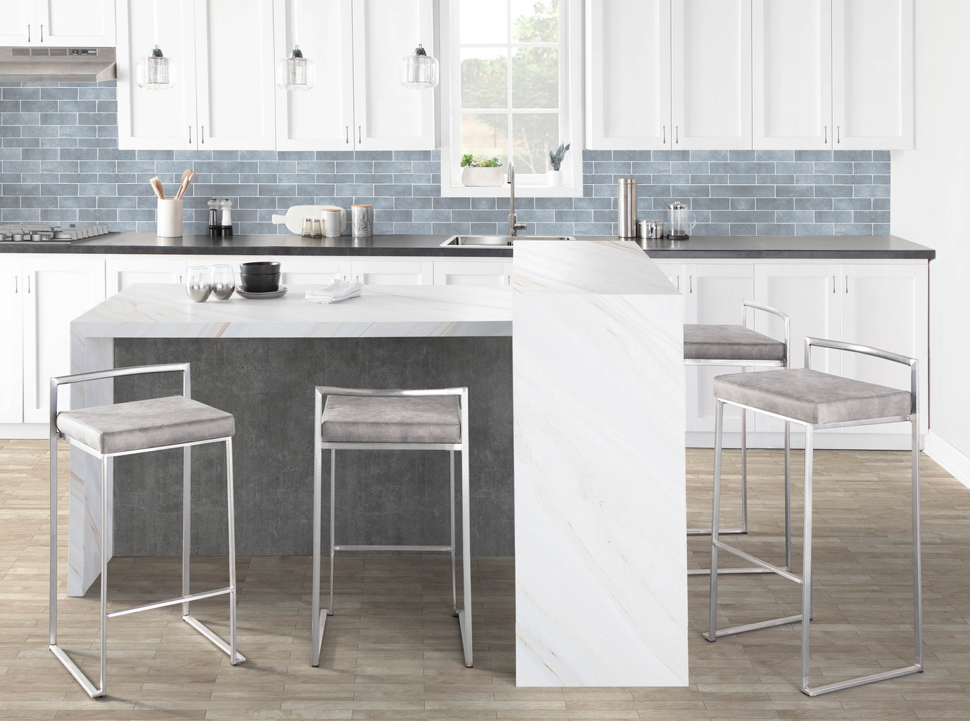 Sora III Gray Counter Height Stool, Set of 3 - Thumbnail - Image 6