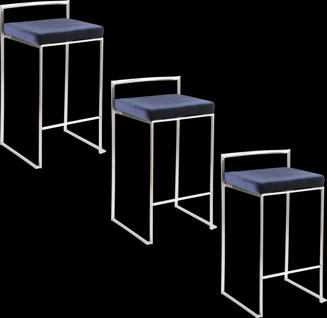 Sora V Blue Counter Height Stool, Set of 3 - Thumbnail - Image 1