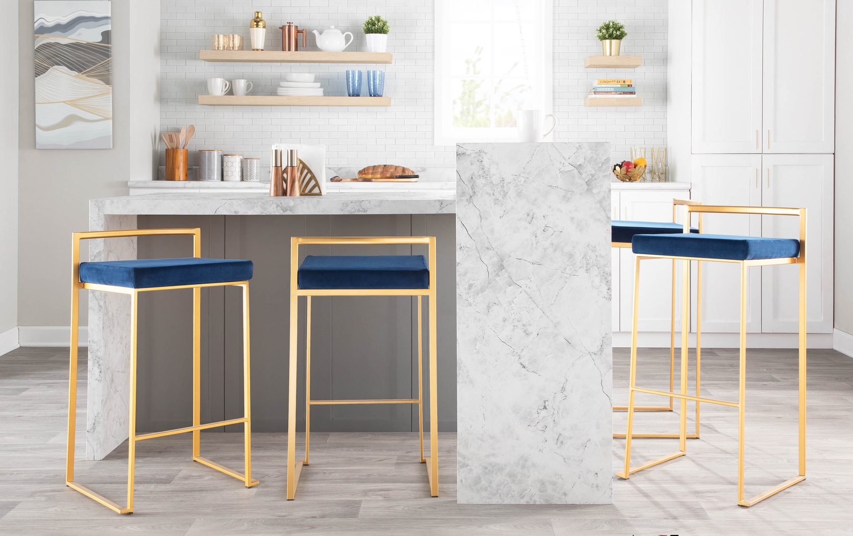 Sora VII Blue Counter Height Stool, Set of 3 - Thumbnail - Image 3