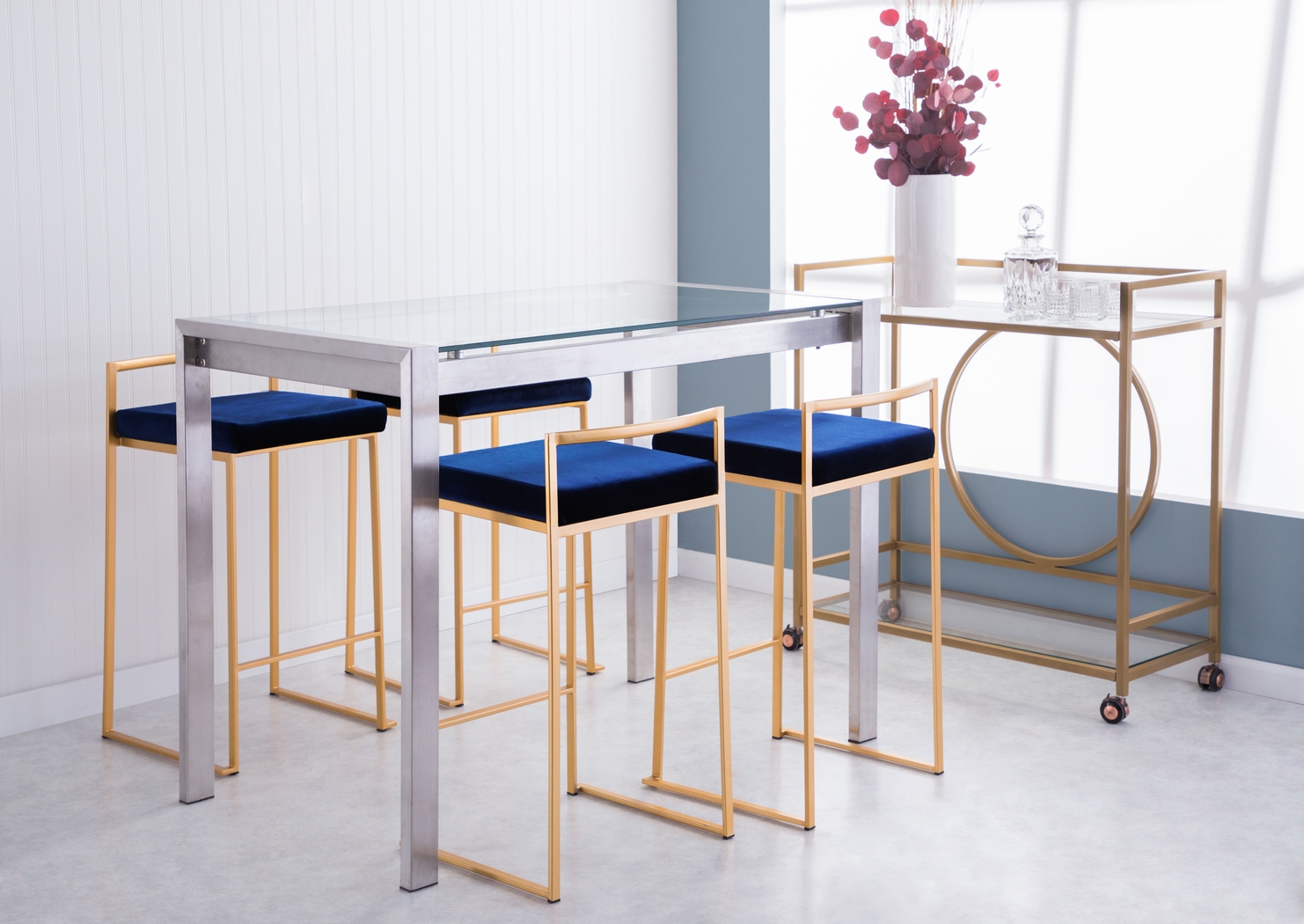 Sora VII Blue Counter Height Stool, Set of 3 - Thumbnail - Image 4