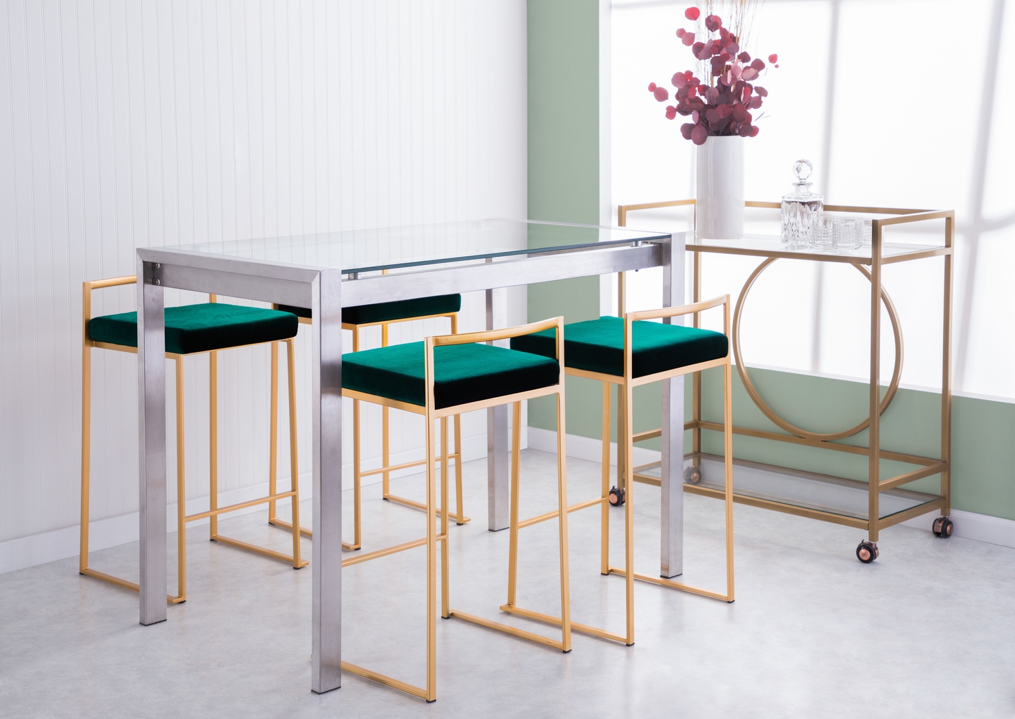 Sora VII Green Counter Height Stool, Set of 3 - Thumbnail - Image 3