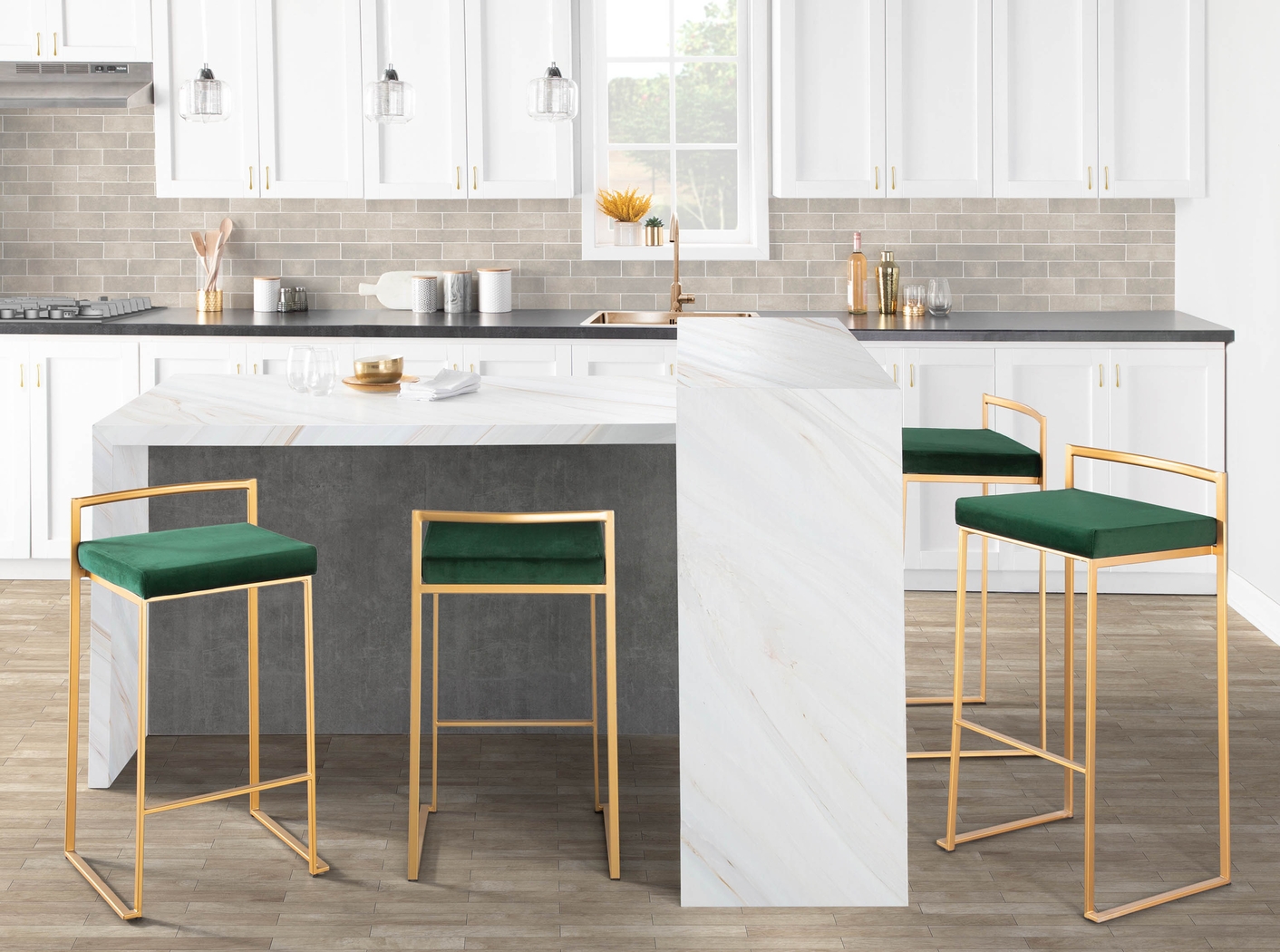 Sora VII Green Counter Height Stool, Set of 3 - Thumbnail - Image 5