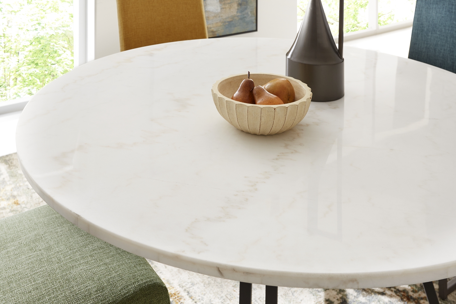 Soraya Street White 5 Pc Dining Room with Loft Side Teal Chairs - Thumbnail - Image 3