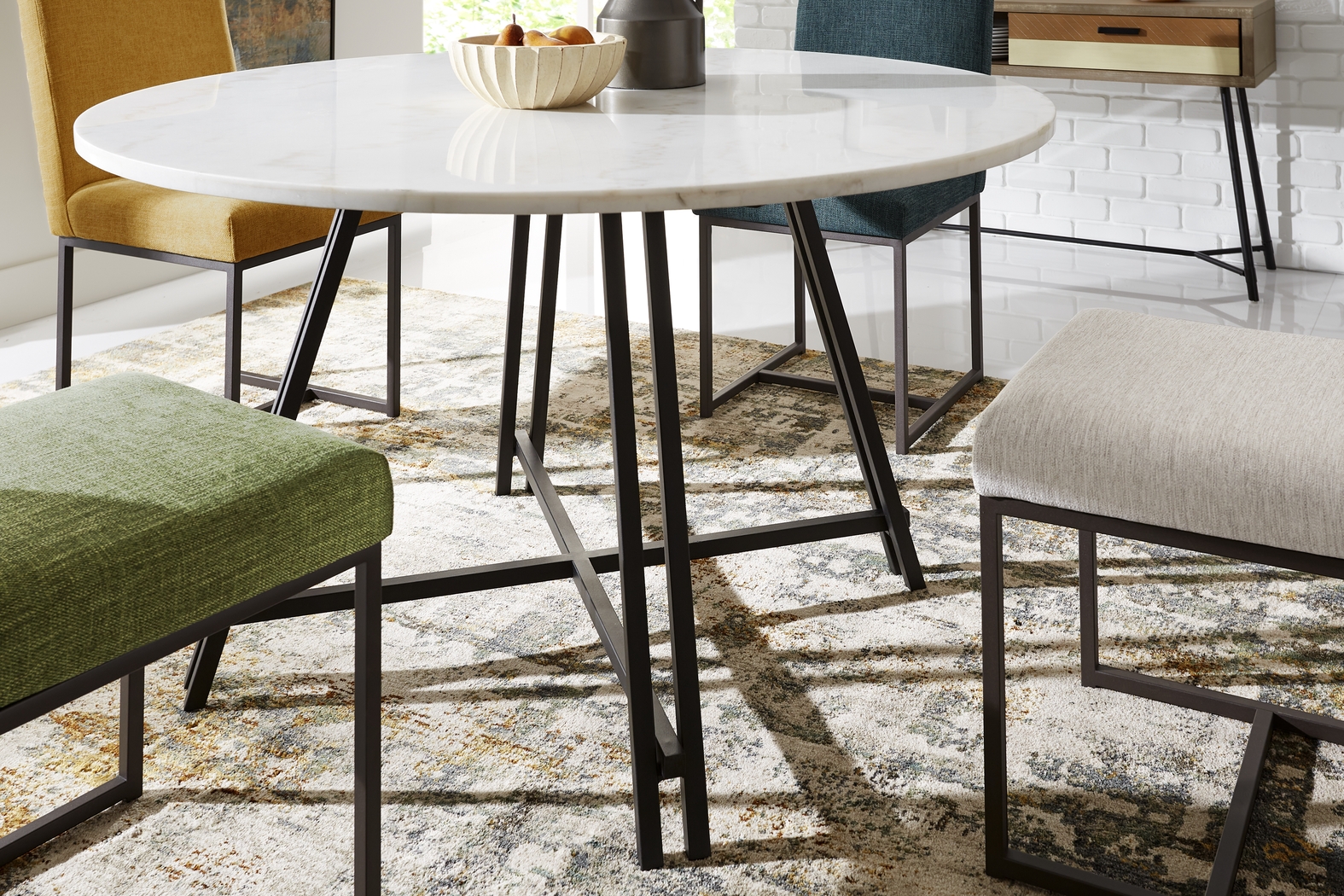 Soraya Street White 5 Pc Dining Room with Loft Side Teal Chairs - Thumbnail - Image 4