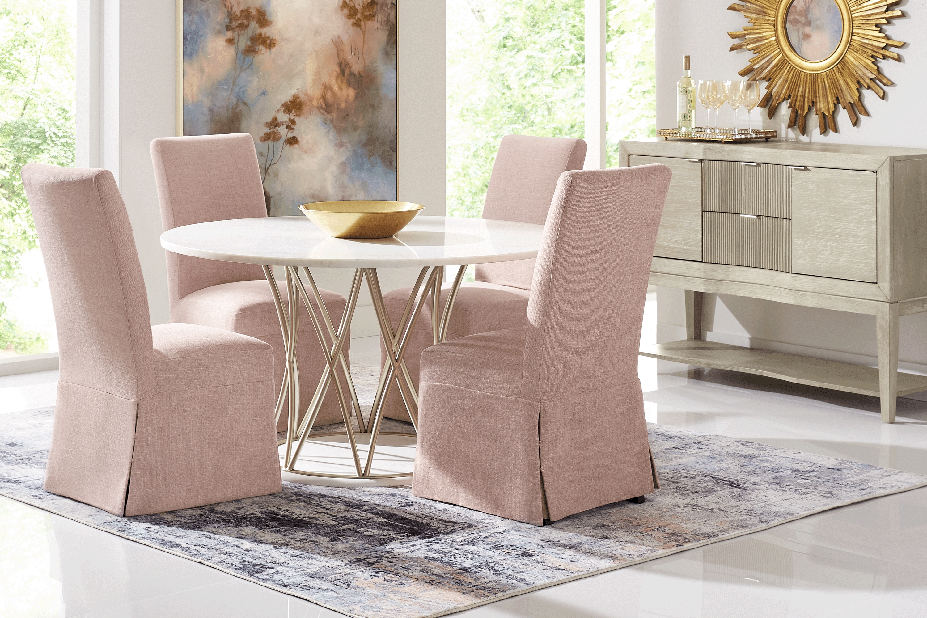 Soraya Street White 5 Pc Dining Room with Blush Side Chairs - Thumbnail - Image 1