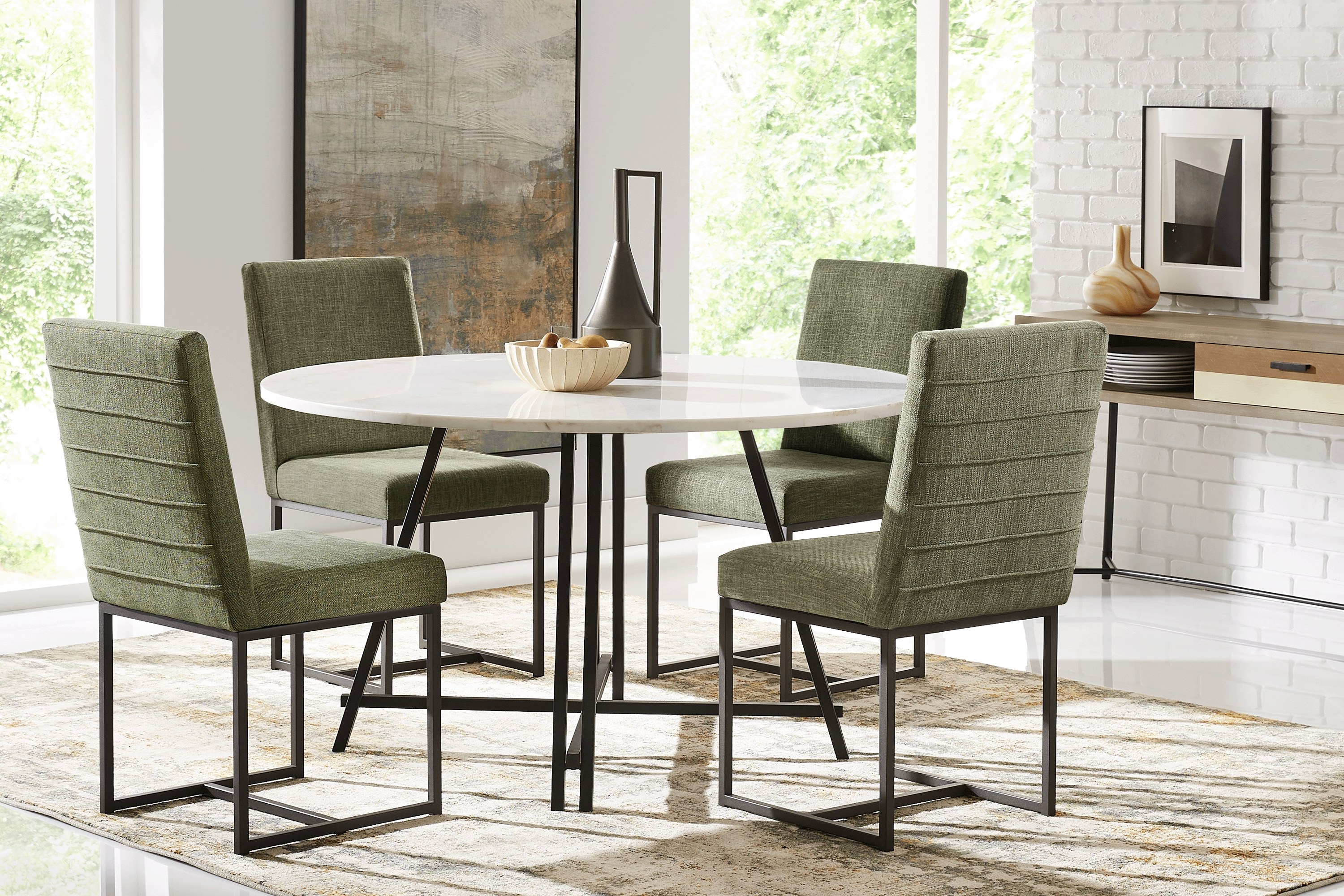 Soraya Street White 5 Pc Dining Room with Loft Side Avocado Chairs - Thumbnail - Image 1