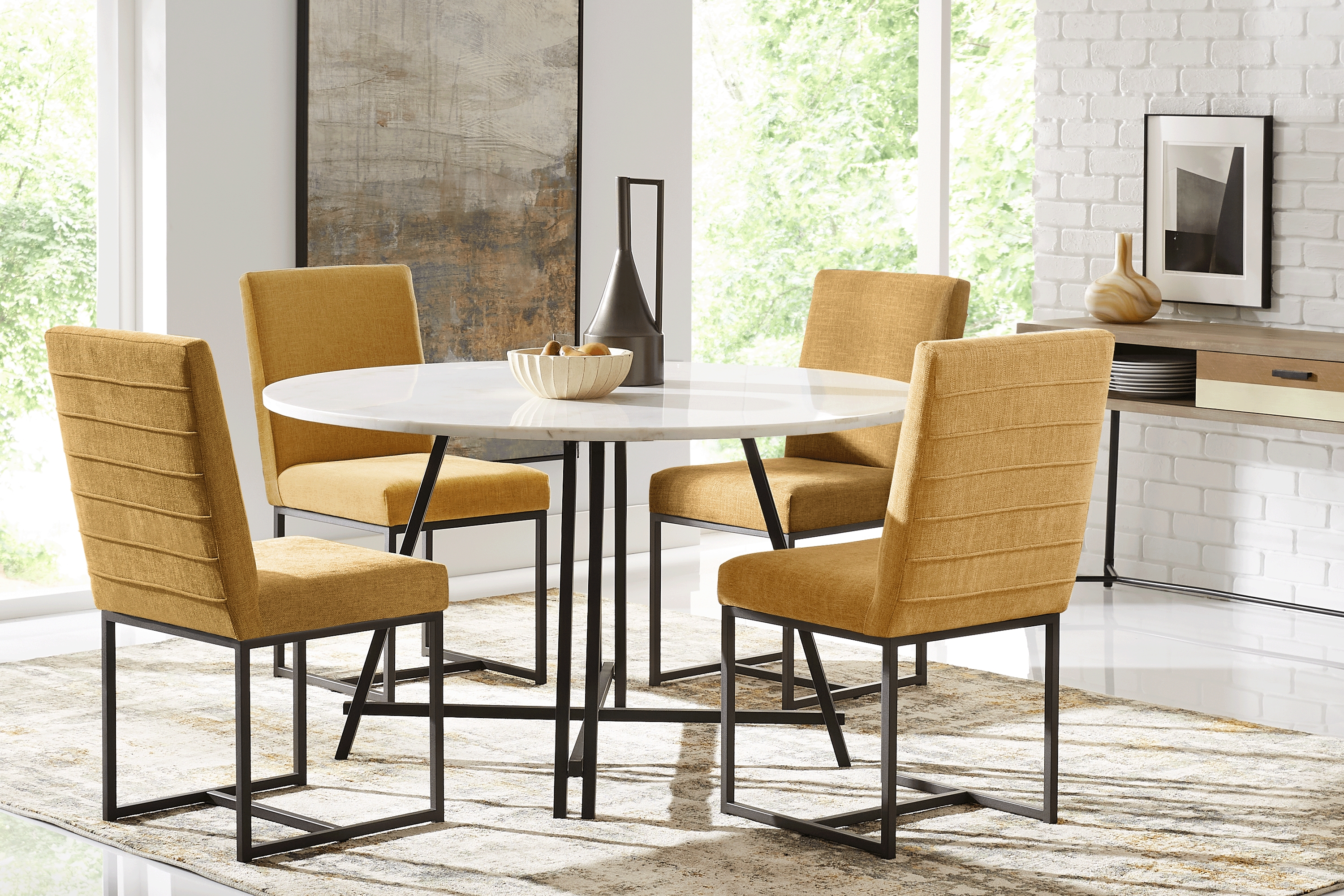 Soraya Street White 5 Pc Dining Room with Loft Side Sunflower Chairs - Thumbnail - Image 1