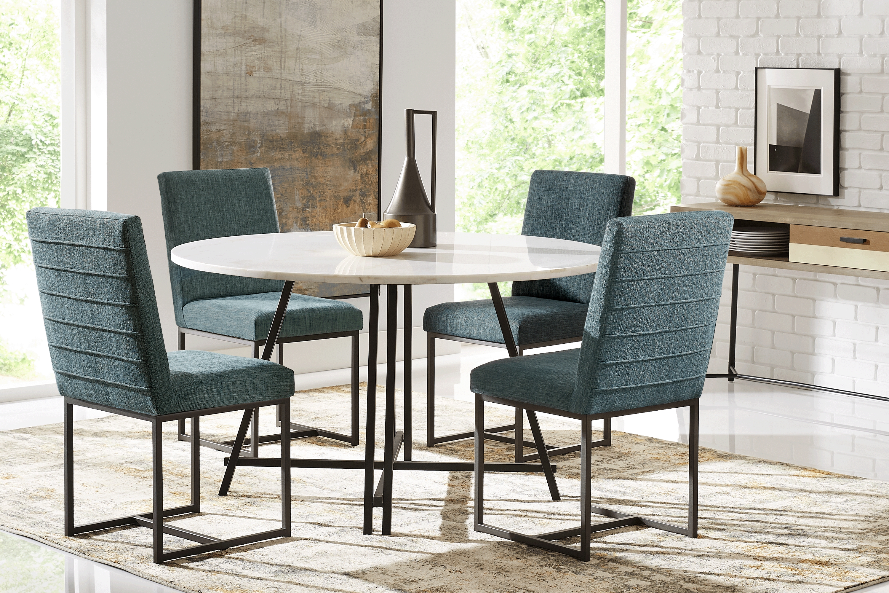 Soraya Street White 5 Pc Dining Room with Loft Side Teal Chairs - Thumbnail - Image 1