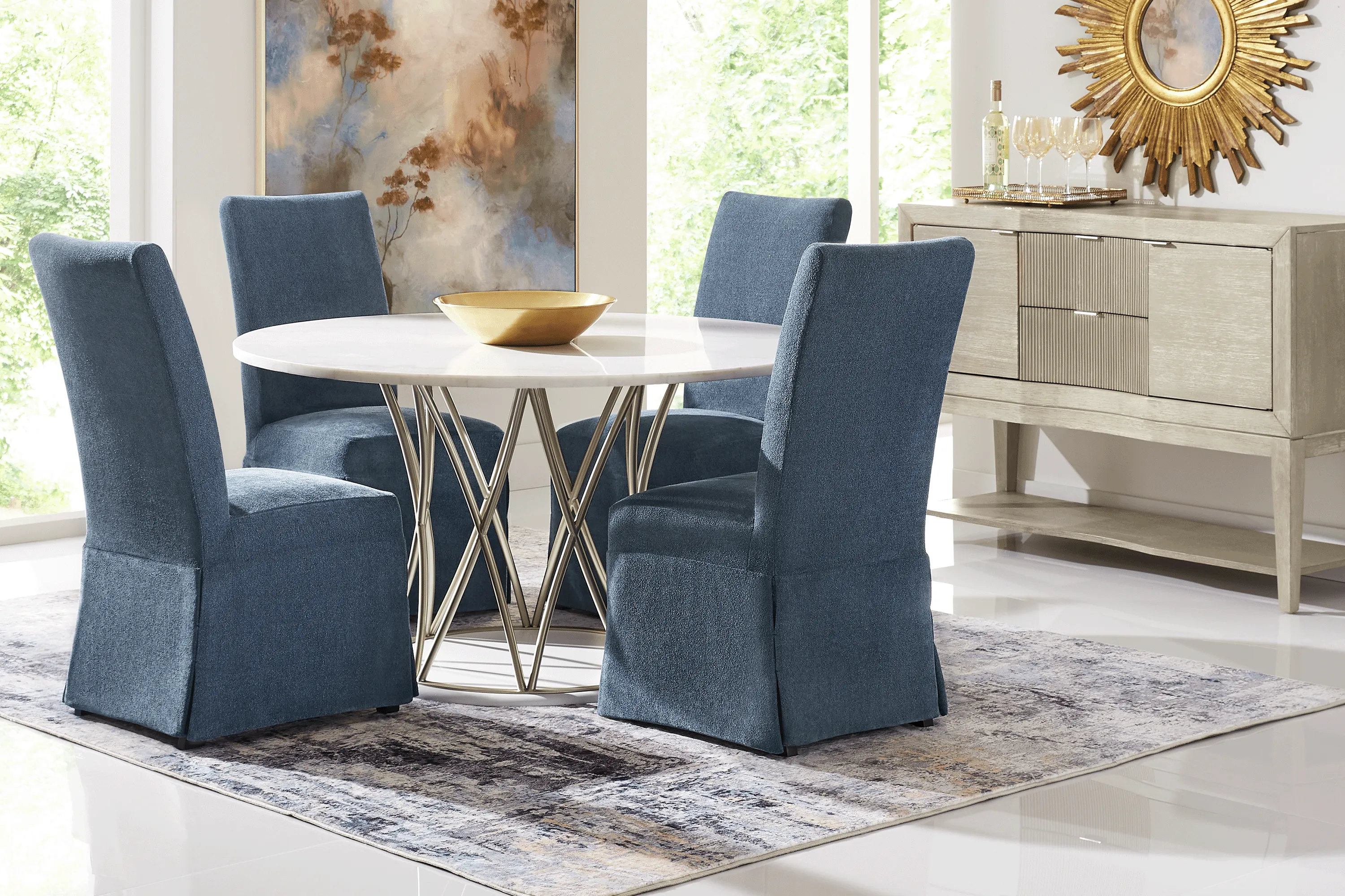 Soraya Street White 5 Pc Dining Room with Navy Side Chairs - Thumbnail - Image 1