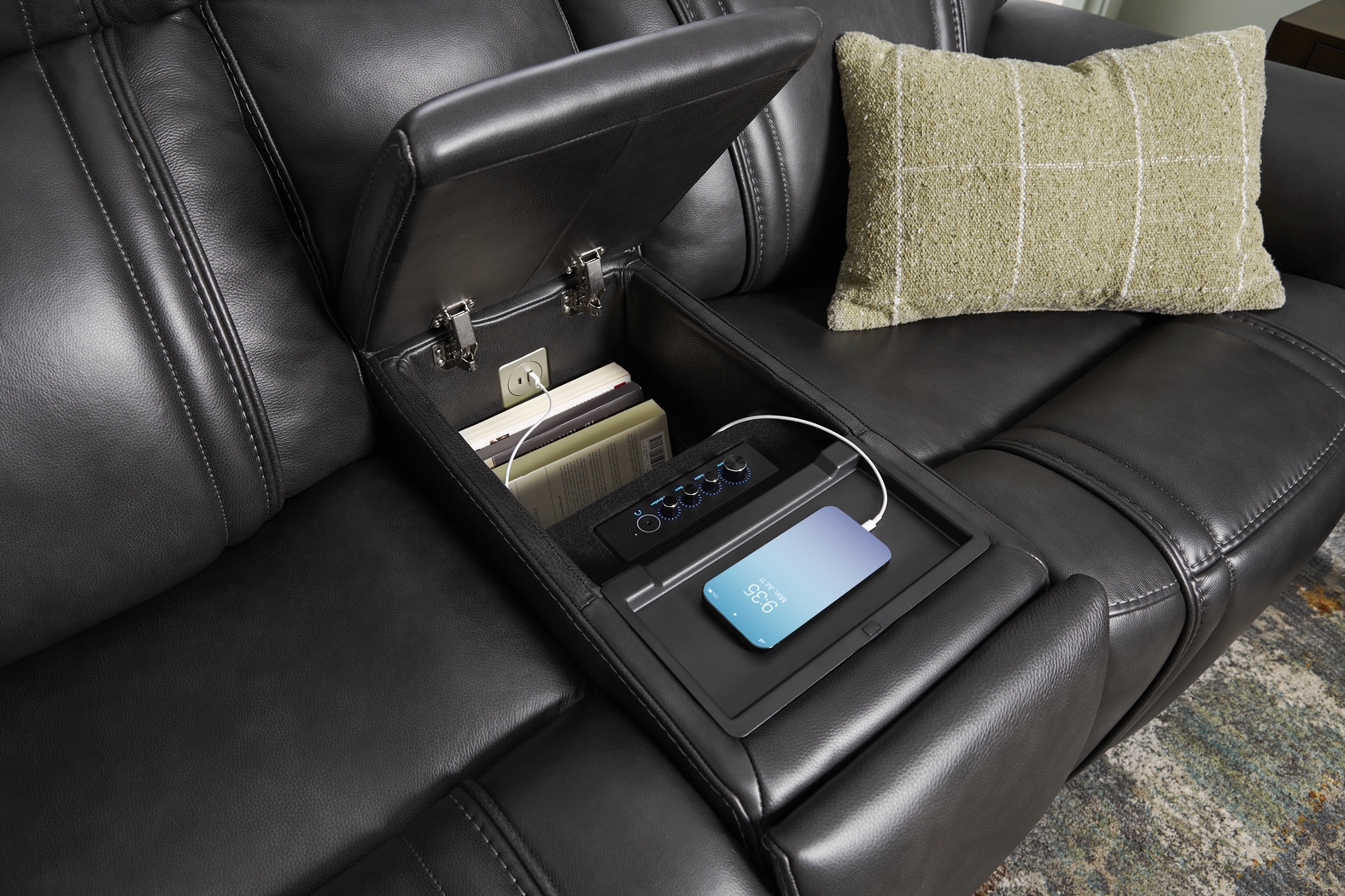 Sound Tech by Shaq Black Leather 5 Pc Triple Power Reclining Living Room with Audio - Thumbnail - Image 20