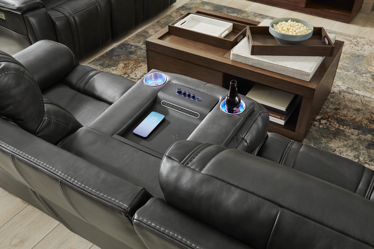 Sound Tech by Shaq Black Leather 5 Pc Triple Power Reclining Living Room with Audio - Thumbnail - Image 9