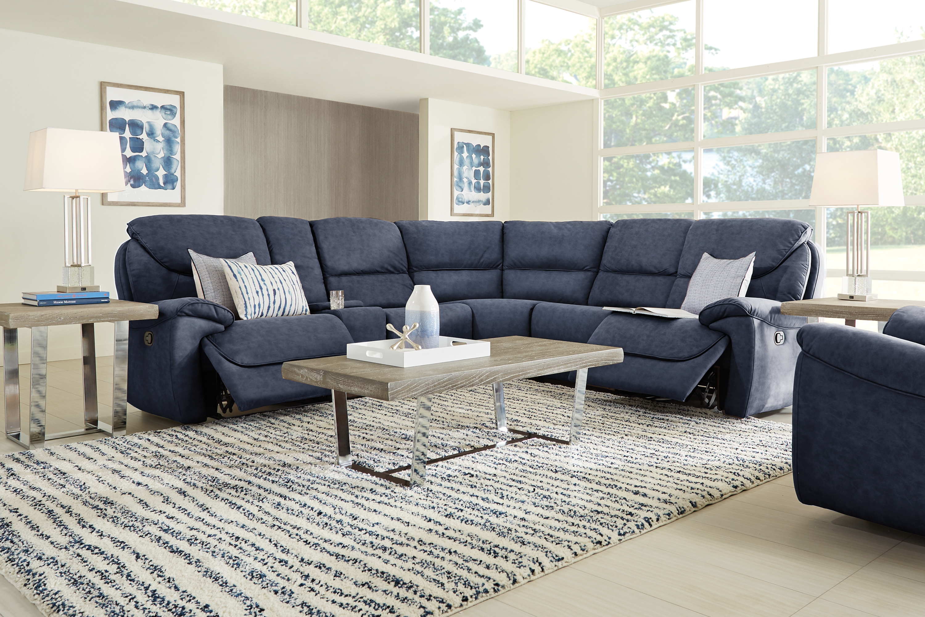 South Brook Blue 6 Pc Reclining Sectional - Thumbnail - Image 2