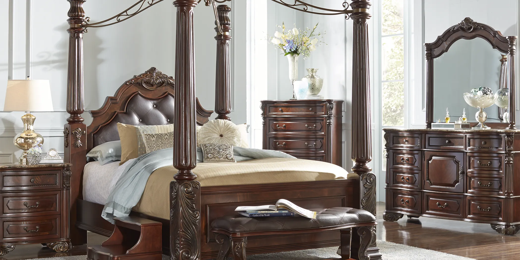 Southampton King Walnut 6Pc Upholstered Bedroom - Thumbnail - Image 1