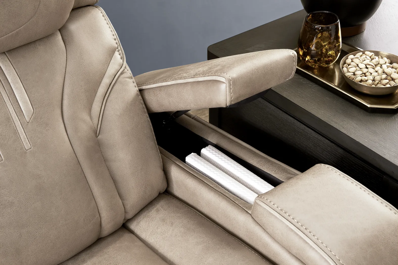 Southlake Sand Triple Power Reclining Console Loveseat with Audio - Image 6
