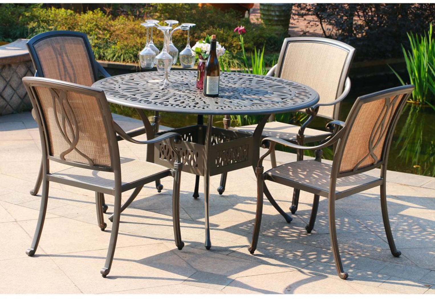 Sovana Gunmetal 5 Pc Outdoor Round Dining Set - Thumbnail - Image 1