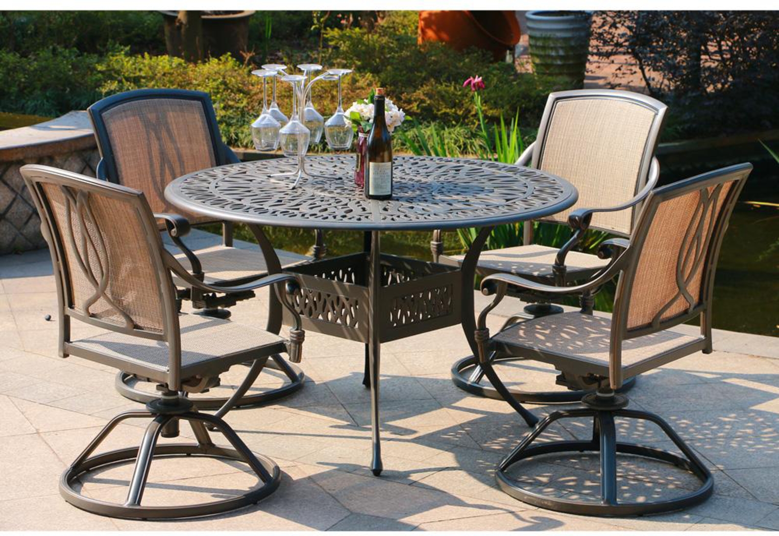 Sovana Gunmetal 5 Pc Outdoor Round Dining Set - Thumbnail - Image 1