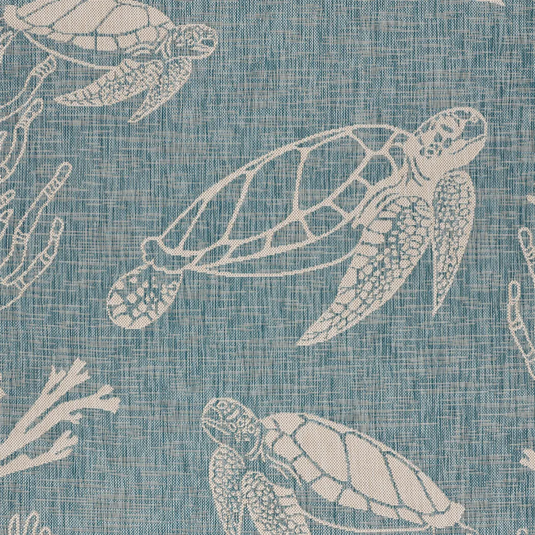 Soweyn Aqua/White 5'3 x 7' Indoor/Outdoor Rug - Thumbnail - Image 3