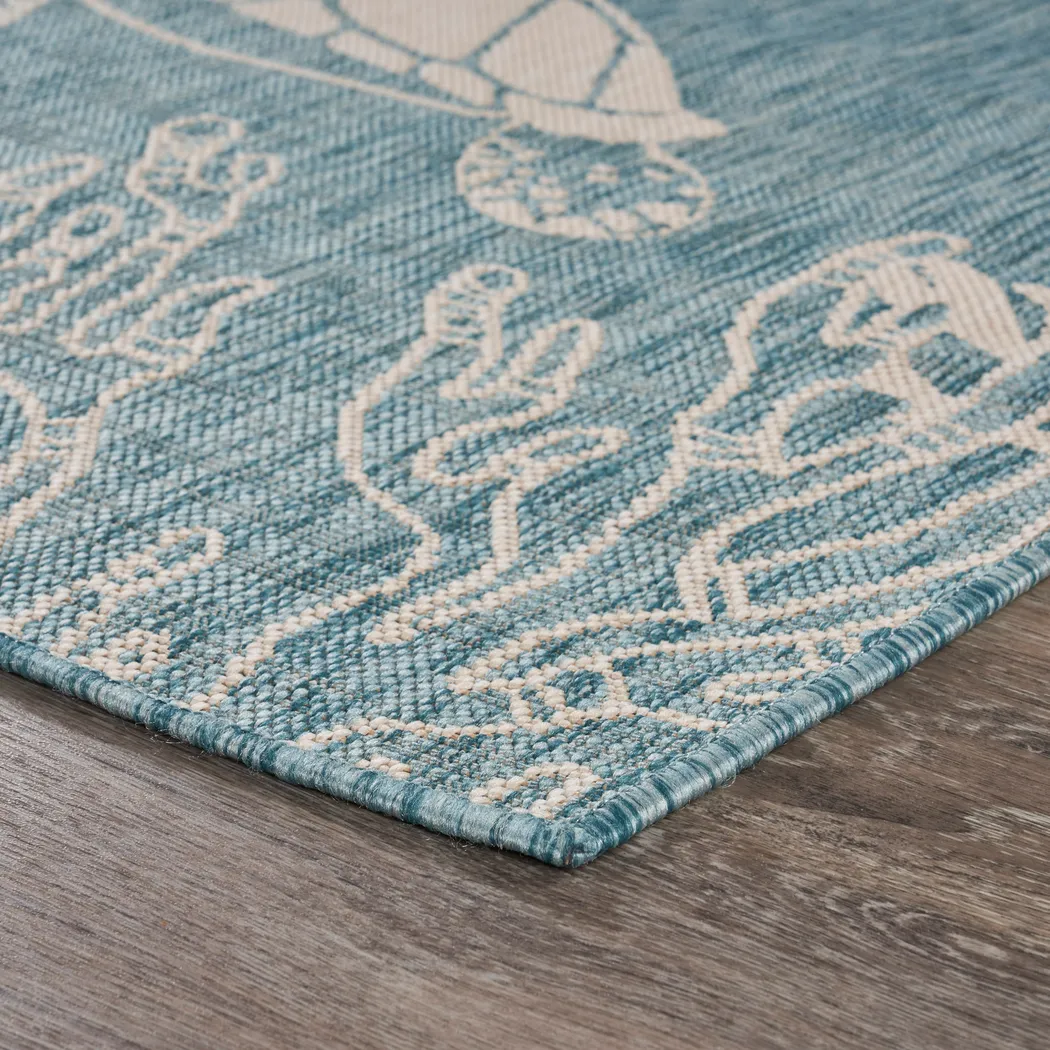 Soweyn Aqua/White 5'3 x 7' Indoor/Outdoor Rug - Thumbnail - Image 4