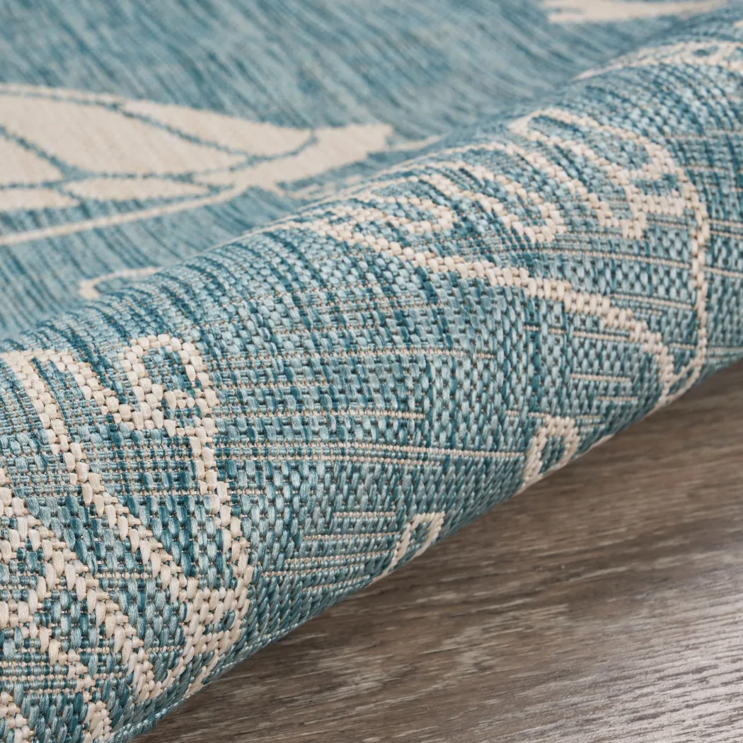 Soweyn Aqua/White 5'3 x 7' Indoor/Outdoor Rug - Thumbnail - Image 6