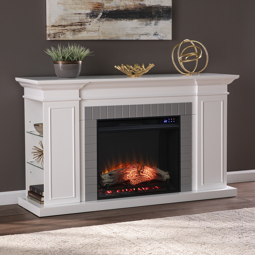 Spandera IV White 55 in. Console, With Touch Panel Electric Log Fireplace - Thumbnail - Image 2