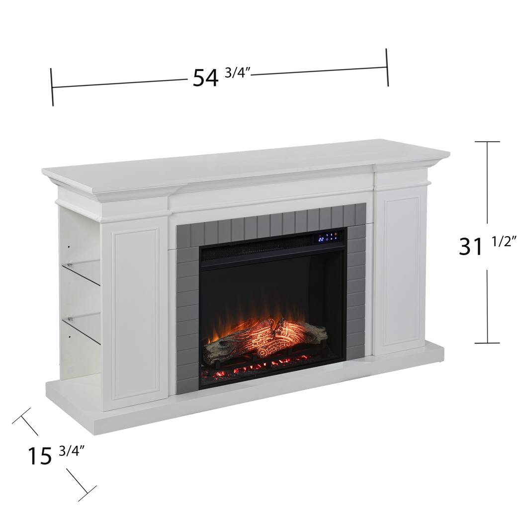 Spandera IV White 55 in. Console, With Touch Panel Electric Log Fireplace - Thumbnail - Image 3