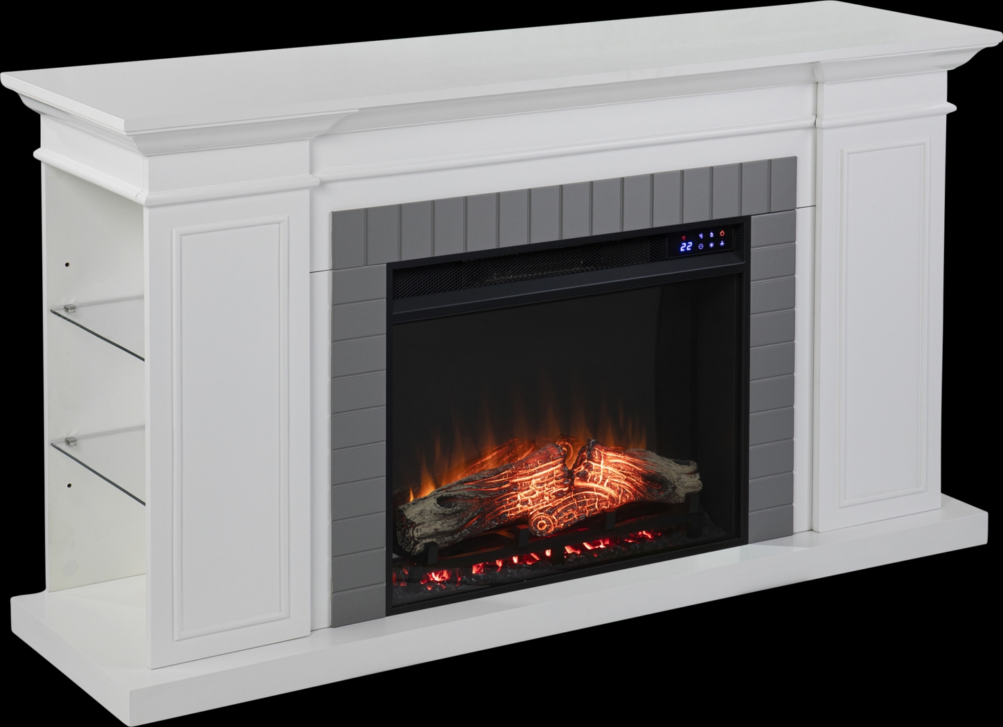 Spandera IV White 55 in. Console, With Touch Panel Electric Log Fireplace - Thumbnail - Image 1