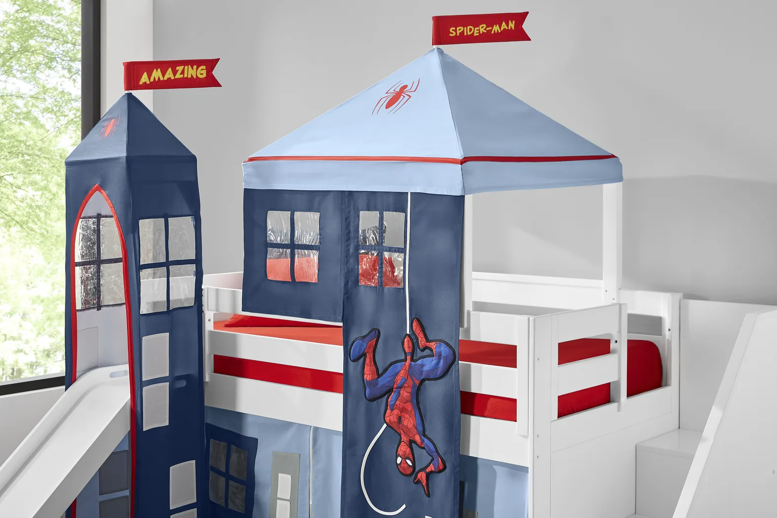 Spider-Man White Twin Low Step Loft with Activity Panel, Tent & Tower - Thumbnail - Image 6