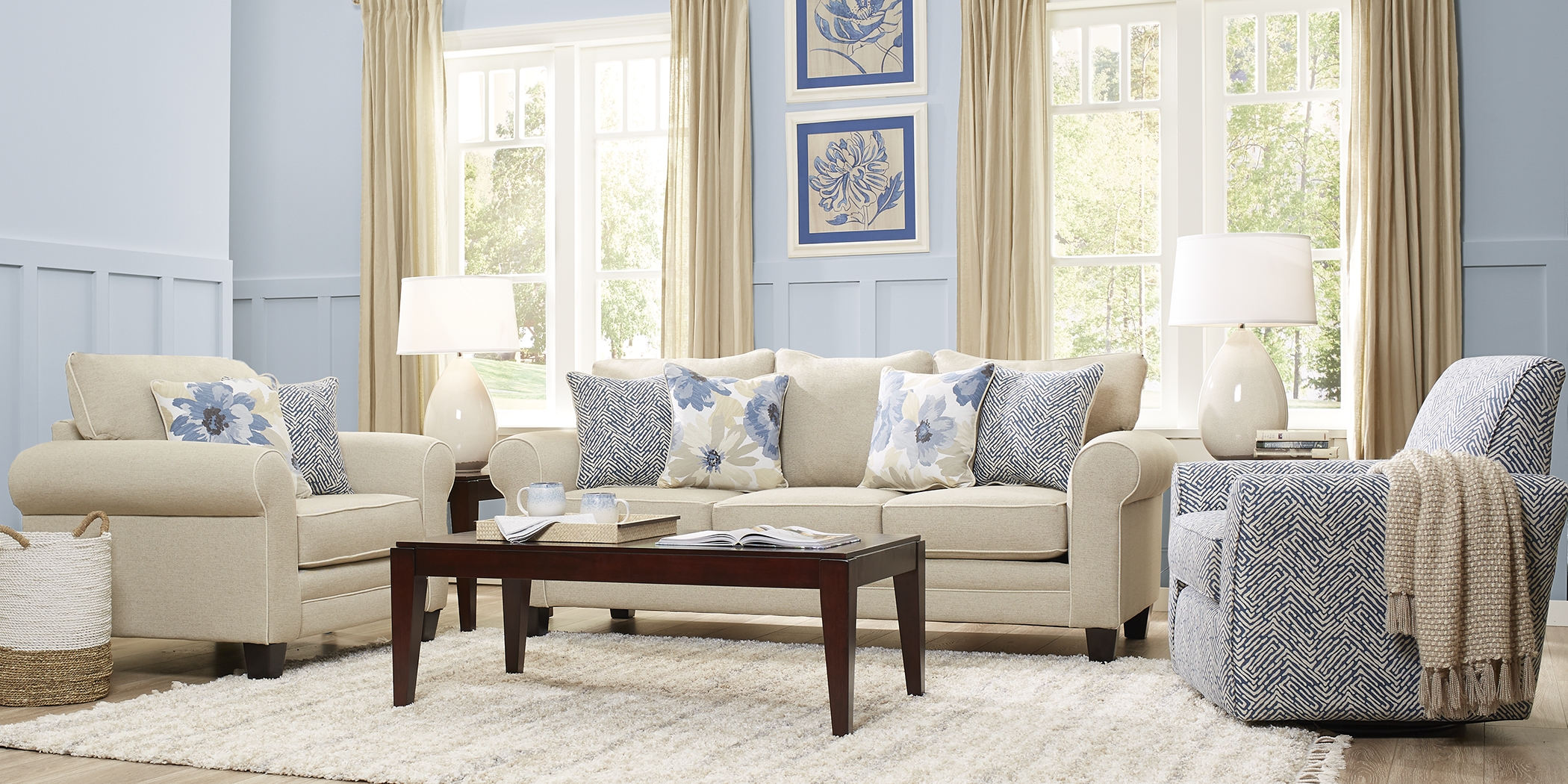 Spring Blooms Beige 7 Pc Living Room - Thumbnail - Image 1