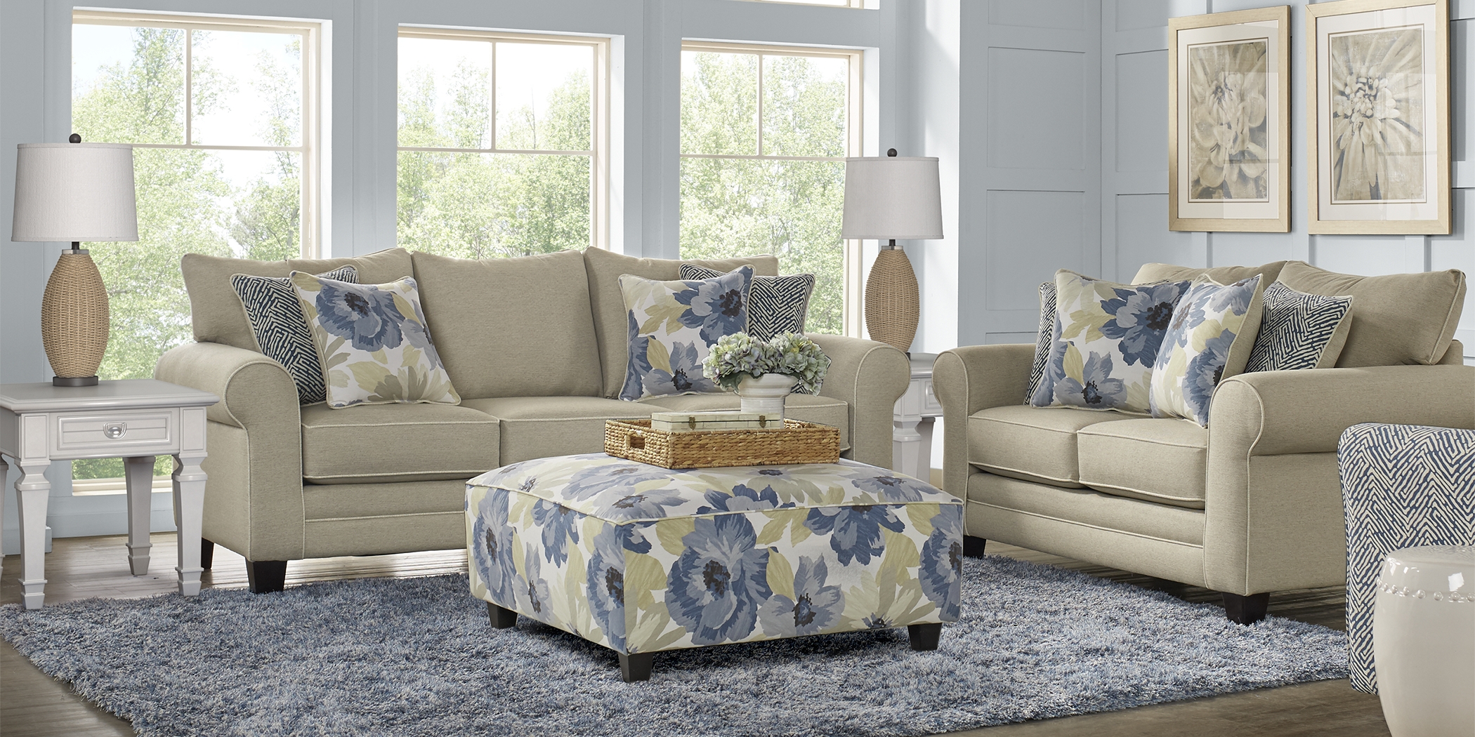 Spring Blooms Beige 8 Pc Living Room - Thumbnail - Image 1