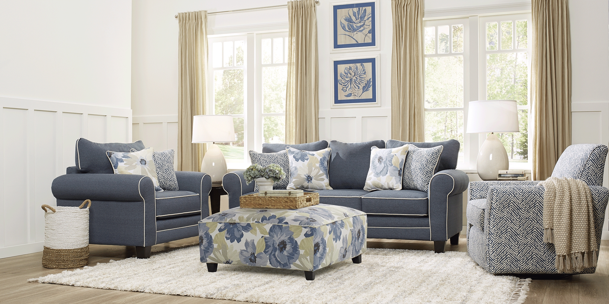Spring Blooms Blue 7 Pc Living Room - Thumbnail - Image 2