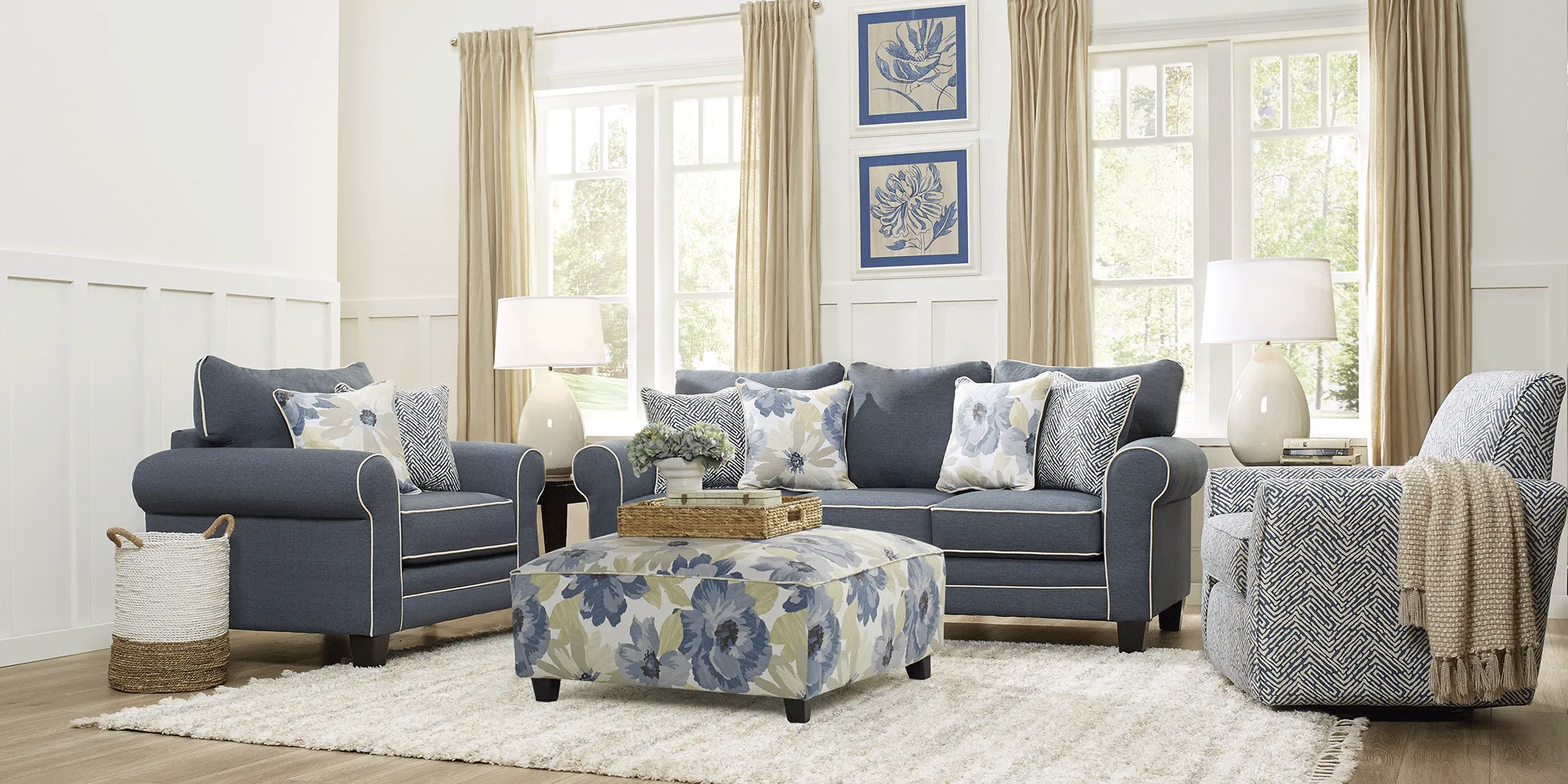 Spring Blooms Blue 8 Pc Living Room - Thumbnail - Image 2