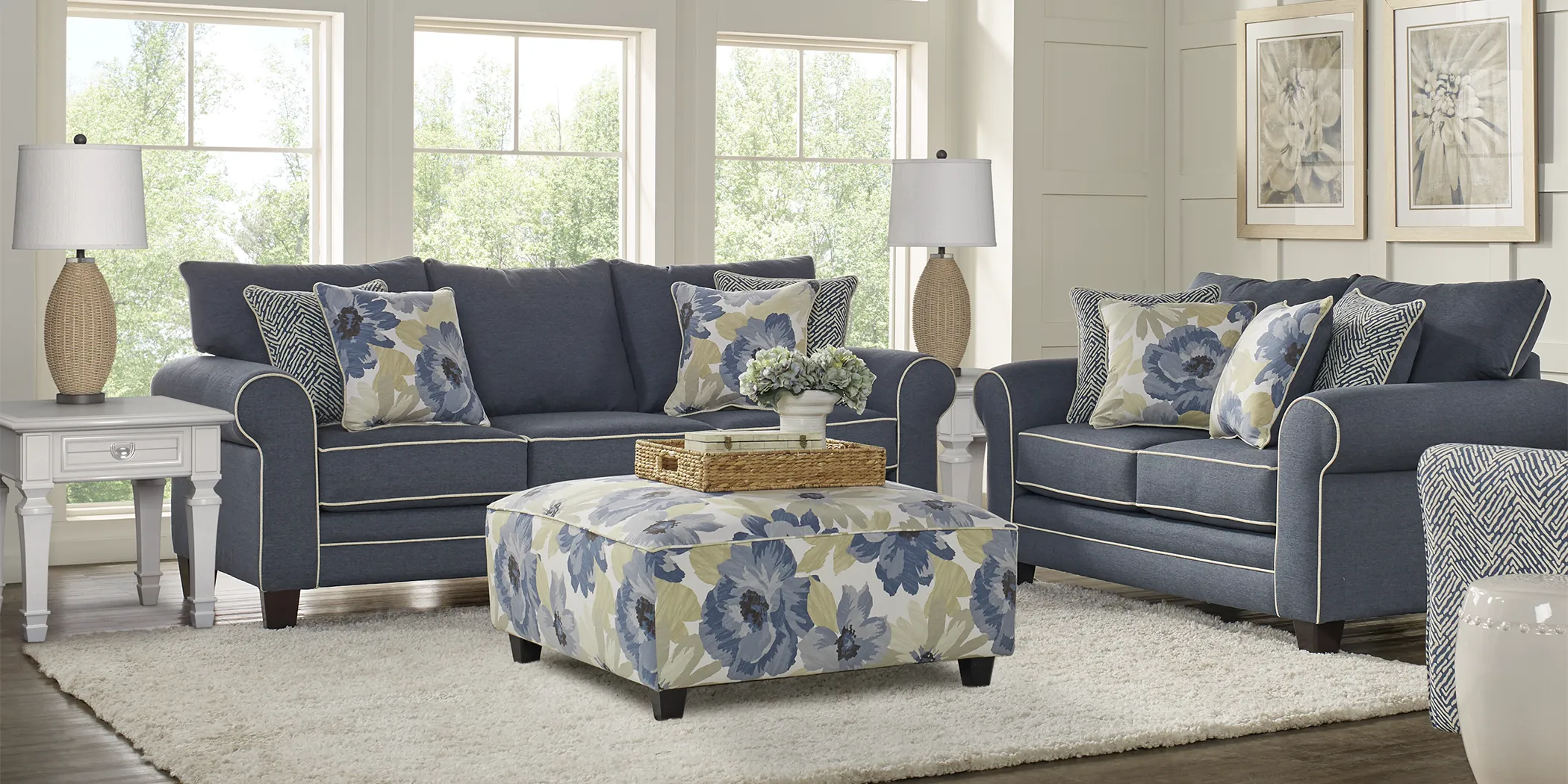 Spring Blooms Blue 8 Pc Living Room - Thumbnail - Image 1