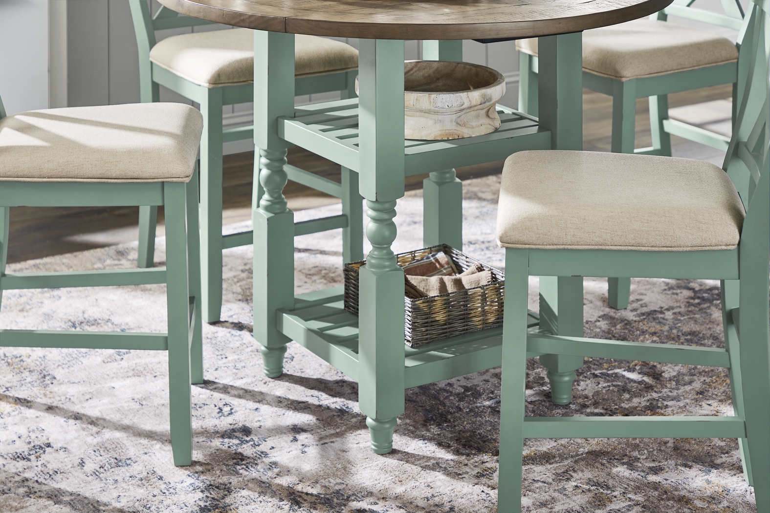 Spring Cottage Blue 6 Pc Round Counter Height Drop Leaf Dining Room - Thumbnail - Image 8