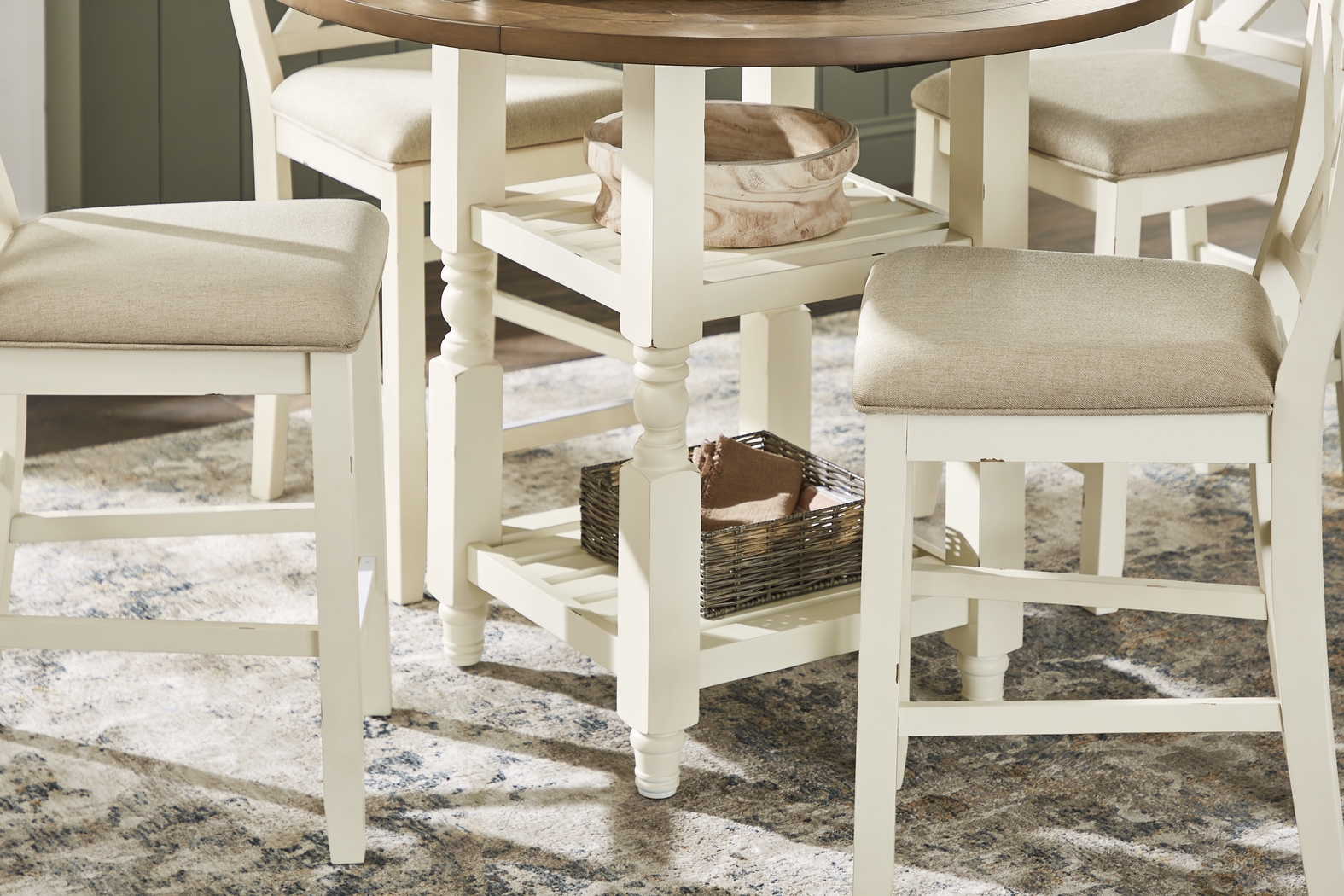 Spring Cottage White 6 Pc Round Counter Height Drop Leaf Dining Room - Thumbnail - Image 5