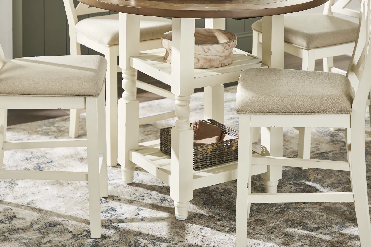 Spring Cottage White 6 Pc Round Counter Height Drop Leaf Dining Room - Thumbnail - Image 8