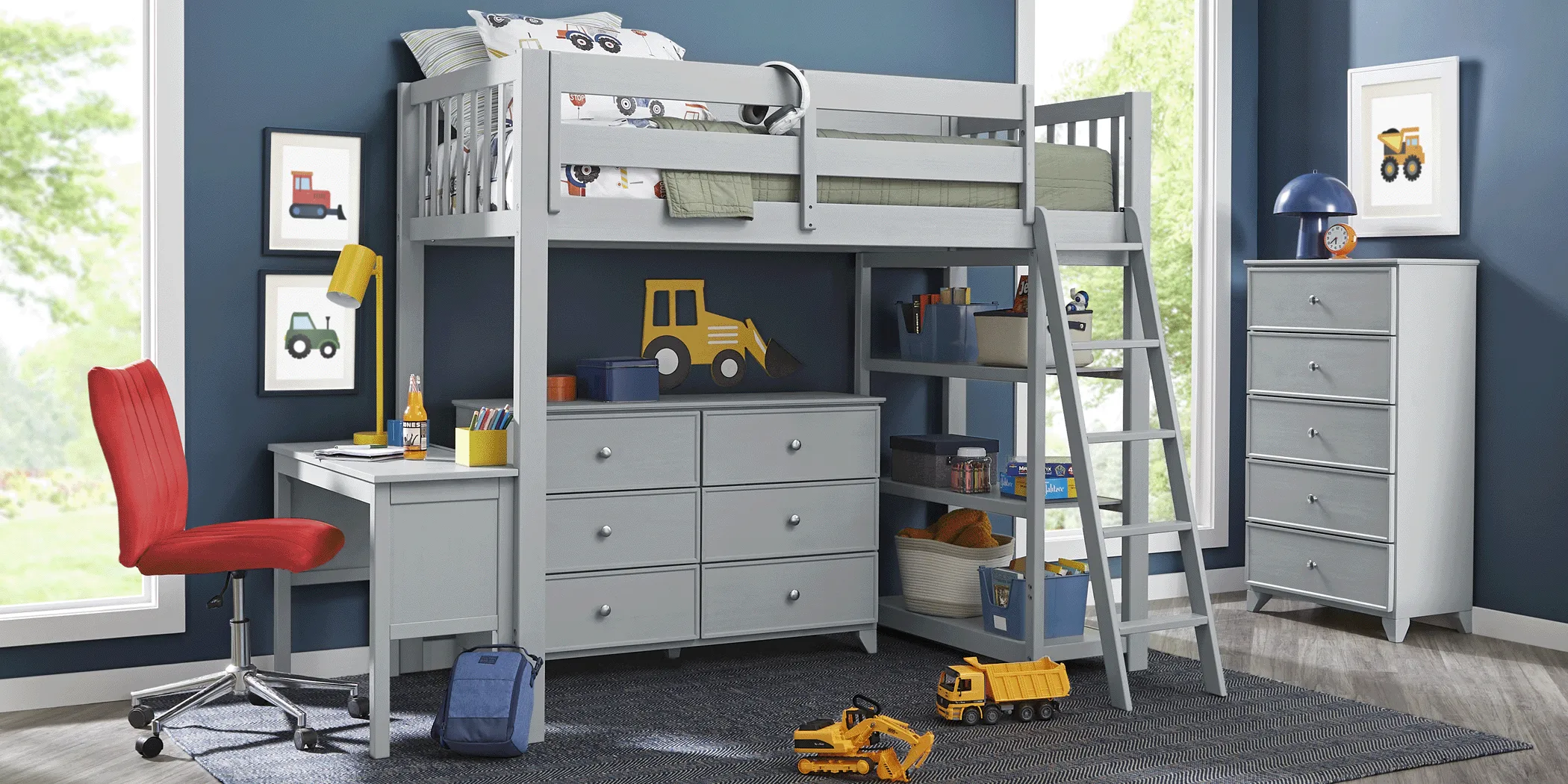 Kids Springtown 5 Pc Gray Wash Twin Loft Bedroom - Thumbnail - Image 2