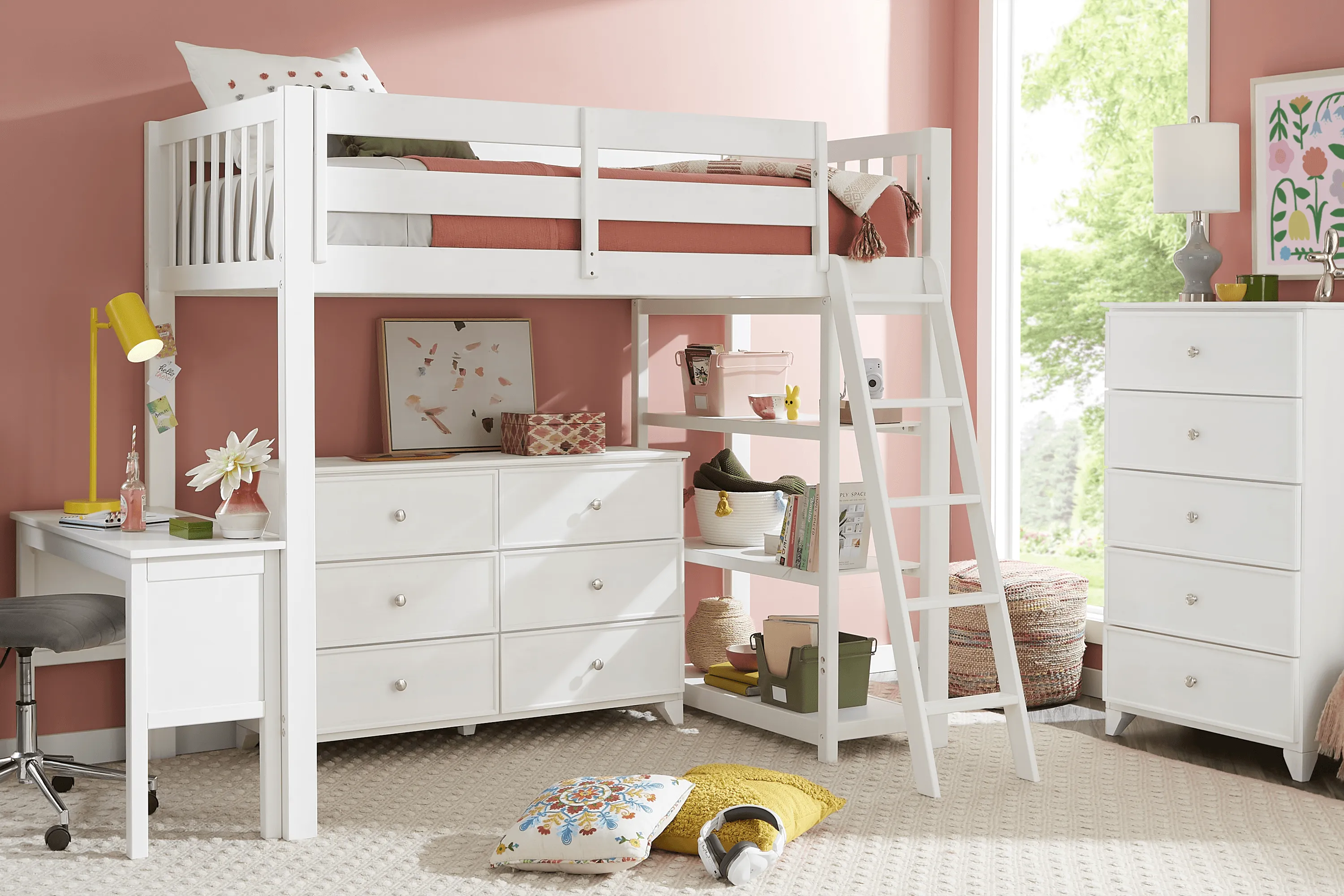 Kids Springtown White Wash 4 Pc Twin Loft Bed - Thumbnail - Image 1