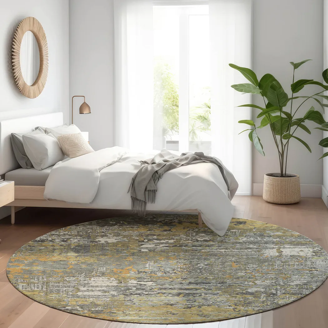 Srisor Gray 8' Round Machine Washable Rug - Thumbnail - Image 2